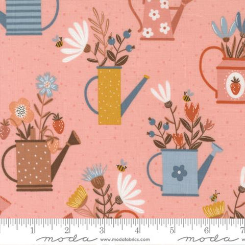 pink, Blossoms and Blooms Collection Watering Can Cotton Fabric 39050