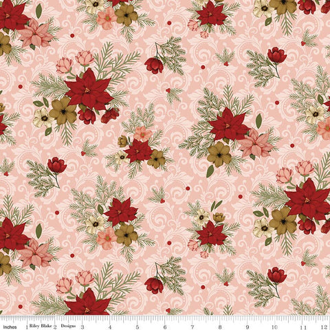 pink, Christmas Greeting Collection Floral Bouquets Cotton Fabric C17661
