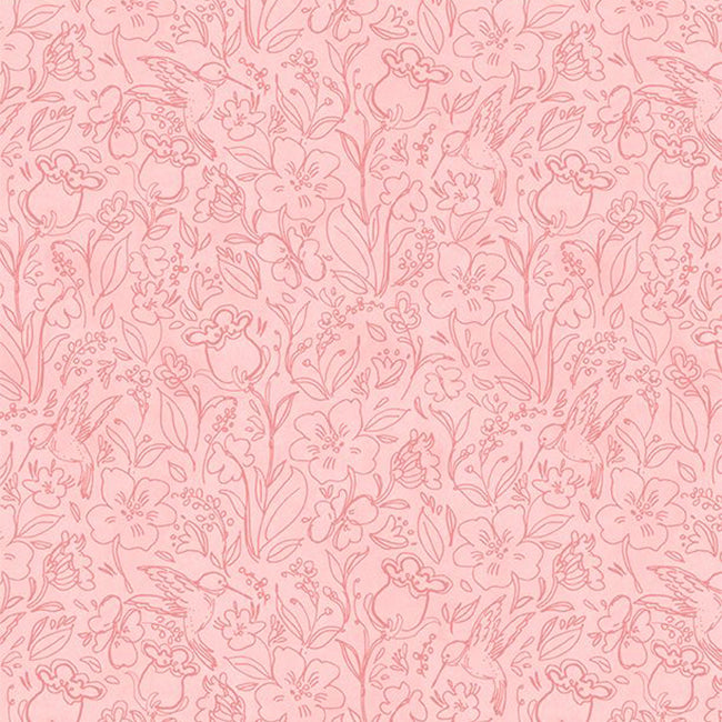 Hummingbird Floral Collection Toile Cotton Fabric 3023-39833 pink