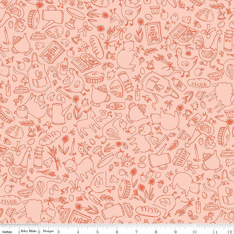pink, Lil Farm Friends Farm Collection Farm Outlines Cotton Fabric C17942