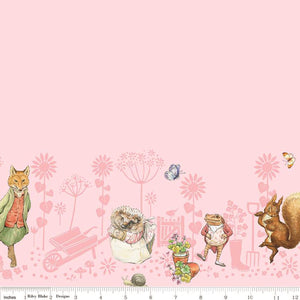Pink, Peter Rabbit and Friends Collection Border Print Cotton Fabric CD15867 