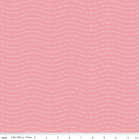 Pink, Peter Rabbit and Friends Collection Text Cotton Fabric CD15866