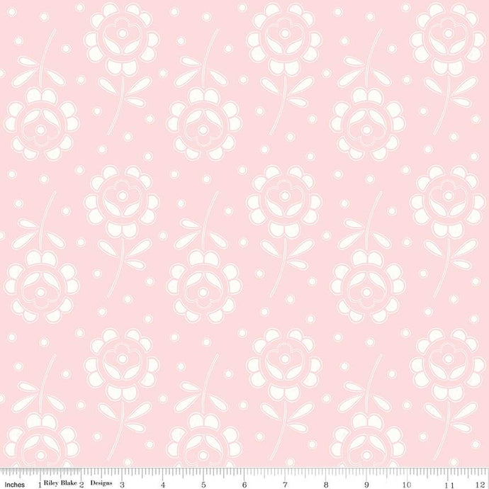 Pink, Sewing Seeds Collection Rose Cutwork Cotton Fabric CD15693