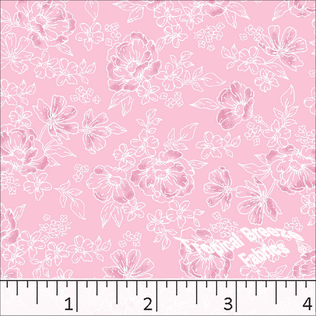 Standard Weave Floral Print Poly Cotton Dress Fabric 6042 pink