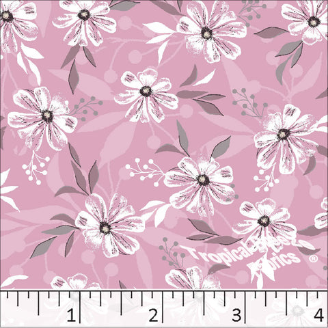Standard Weave Floral Print Poly Cotton Fabric 6114 pink