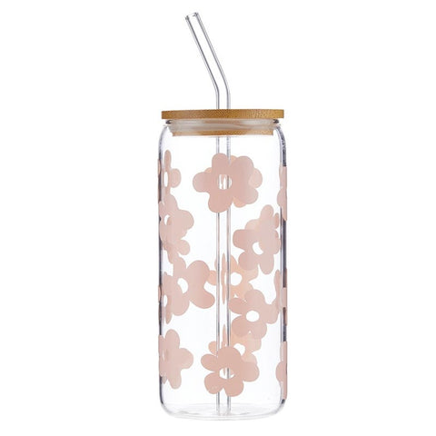 pink floral, Cold Brew Glass Tumbler
