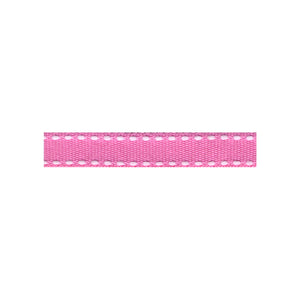 Pink ribbon with white stitching.