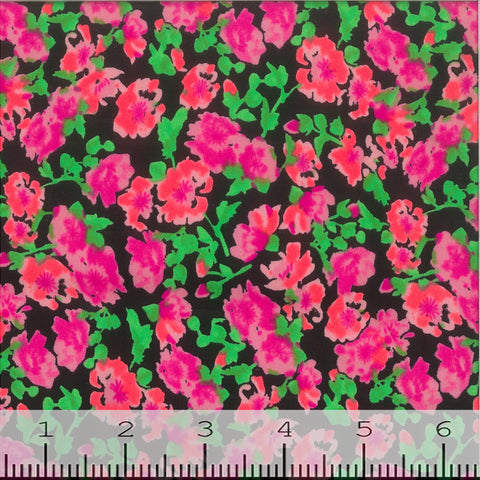 pink floral on black, Nylon Spandex Swimsuit Fabric GS1