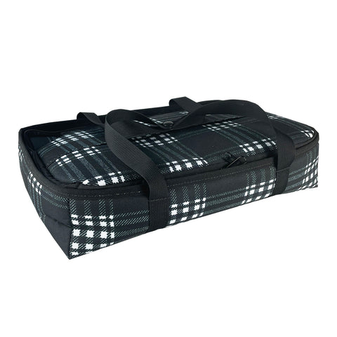 Roni Bag insulated bakeware carrier with black plaid print