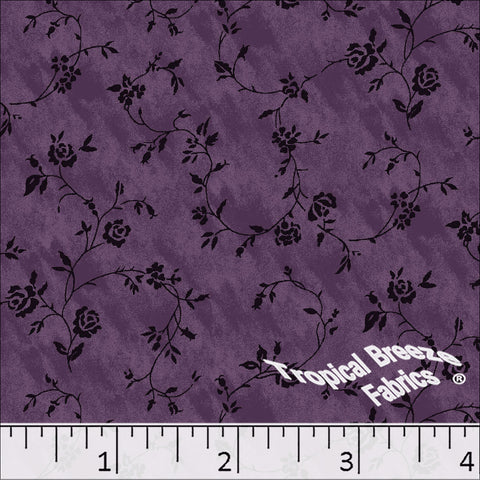 plum, Standard Weave Floral Poly Cotton Dress Fabric 6271