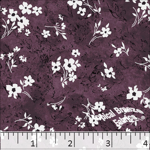 plum, Standard Weave Floral Print Poly Cotton Fabric 6250