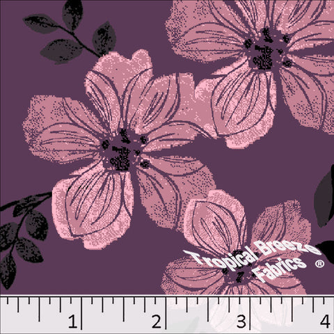 plum, Standard Weave Large Floral Poly Cotton Fabric 6345