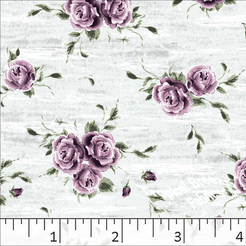 plum, Standard Weave Rose Print Poly Cotton Fabric 6342