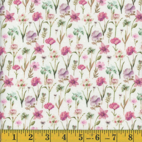 plum, Swiss Dot Wildflower Print Fabric 1358