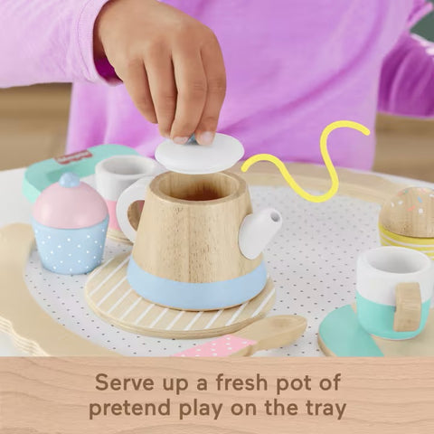 Wood Pretend Play Toy Tea Set, 12-Piece Wooden Playset HXT82