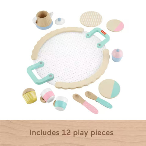 Wood Pretend Play Toy Tea Set, 12-Piece Wooden Playset HXT82