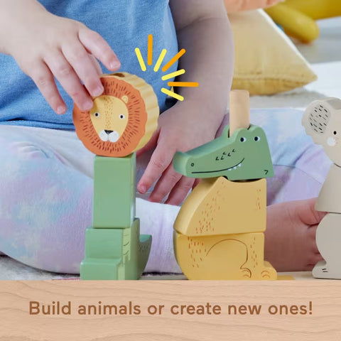 Wooden Stack & Sort Animals Baby & Toddler Toy, 10 Wood Pieces HXV04 