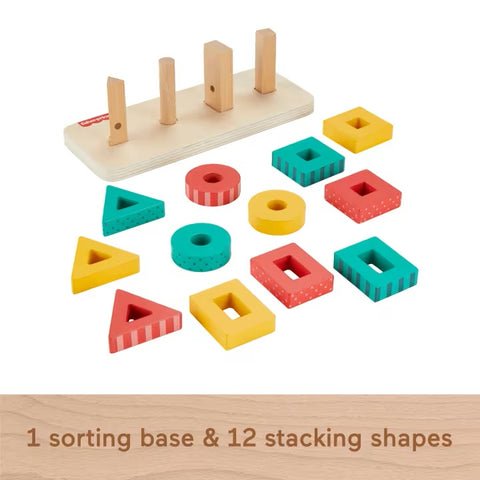 Wood Toddler Toy Shape Stacker, 13-Piece Wooden Sorting Activity HXV05