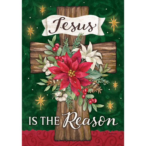 Poinsettia Cross garden flag
