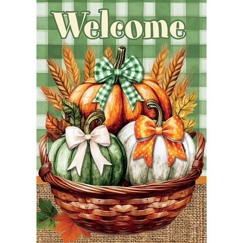 Pumpkin Bows Basket garden flag