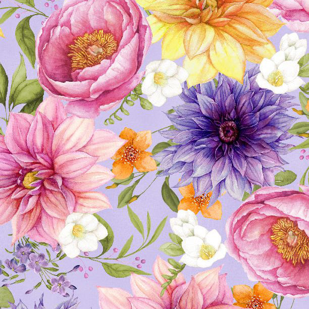 In Bloom Collection Large Floral Cotton Fabric purple