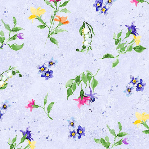 purple, Floral Flutter Collection Large Floral Toss Cotton Fabric 39911