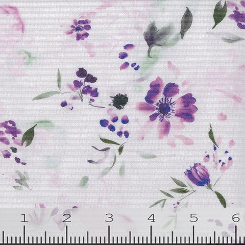 purple, Floral Print Rib Knit Fabric 246