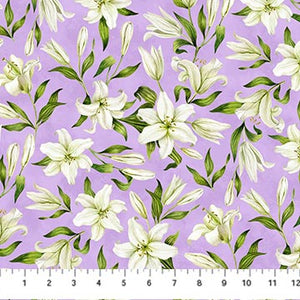 Spring Awakening Collection Lily Flowers Cotton Fabric 26868 purple background