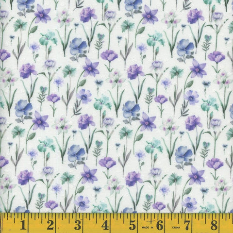purple, Swiss Dot Wildflower Print Fabric 1358