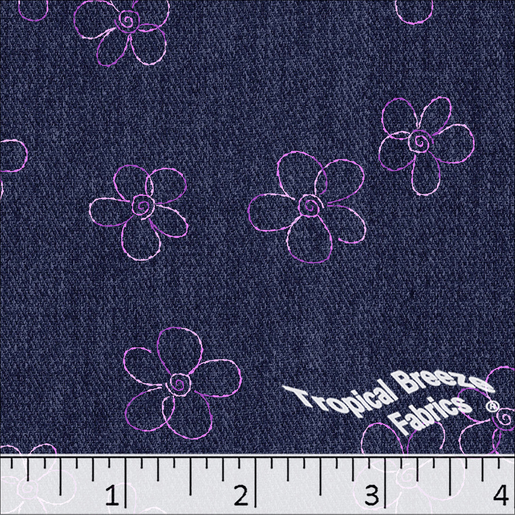 Standard Weave Flower Doodle Print Poly Cotton Fabric 6016 purpleplum