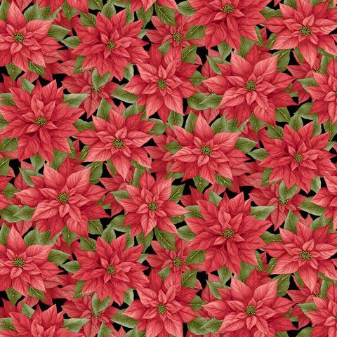 red, Sweet Christmas Memories Collection Poinsettia Cotton Fabric 3619