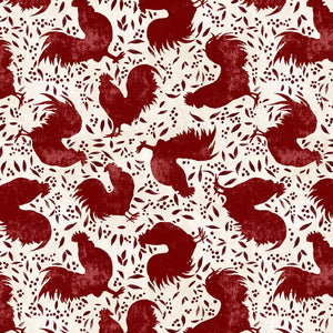 Proud Rooster Collection Rooster Toss Cotton Fabric red