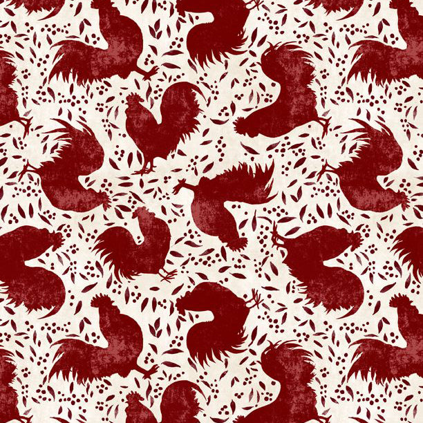 Proud Rooster Collection Rooster Toss Cotton Fabric red