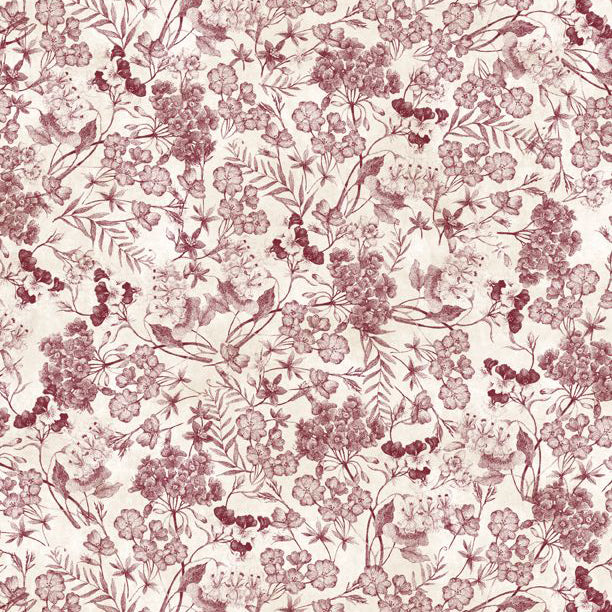 Proud Rooster Collection Floral Toile Cotton Fabric red