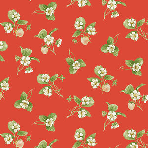 Strawberry Garden Collection Tossed Strawberry Flower Cotton Fabric red