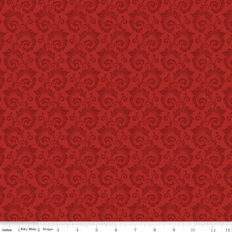 red, Christmas Greeting Collection Scroll Cotton Fabric C17664