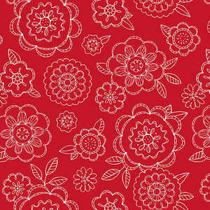 Colors of Summer Collection Large Floral Cotton Fabric 23703 red