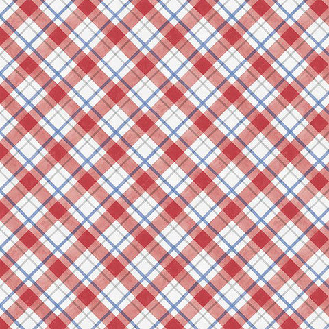 red, Country Blue Collection Diagonal Plaid Cotton Fabric 39906