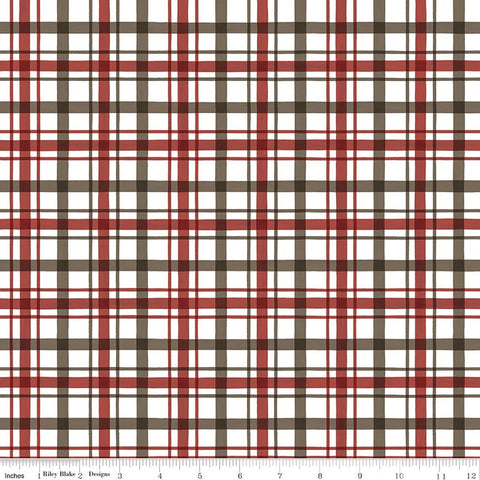 red, Covered Bridges in Winter Collection Plaid Cotton Fabric CD1800