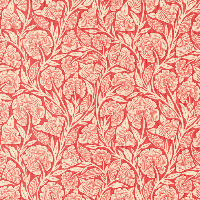Flower Press Collection Curved Florals Cotton Fabric 3302 red