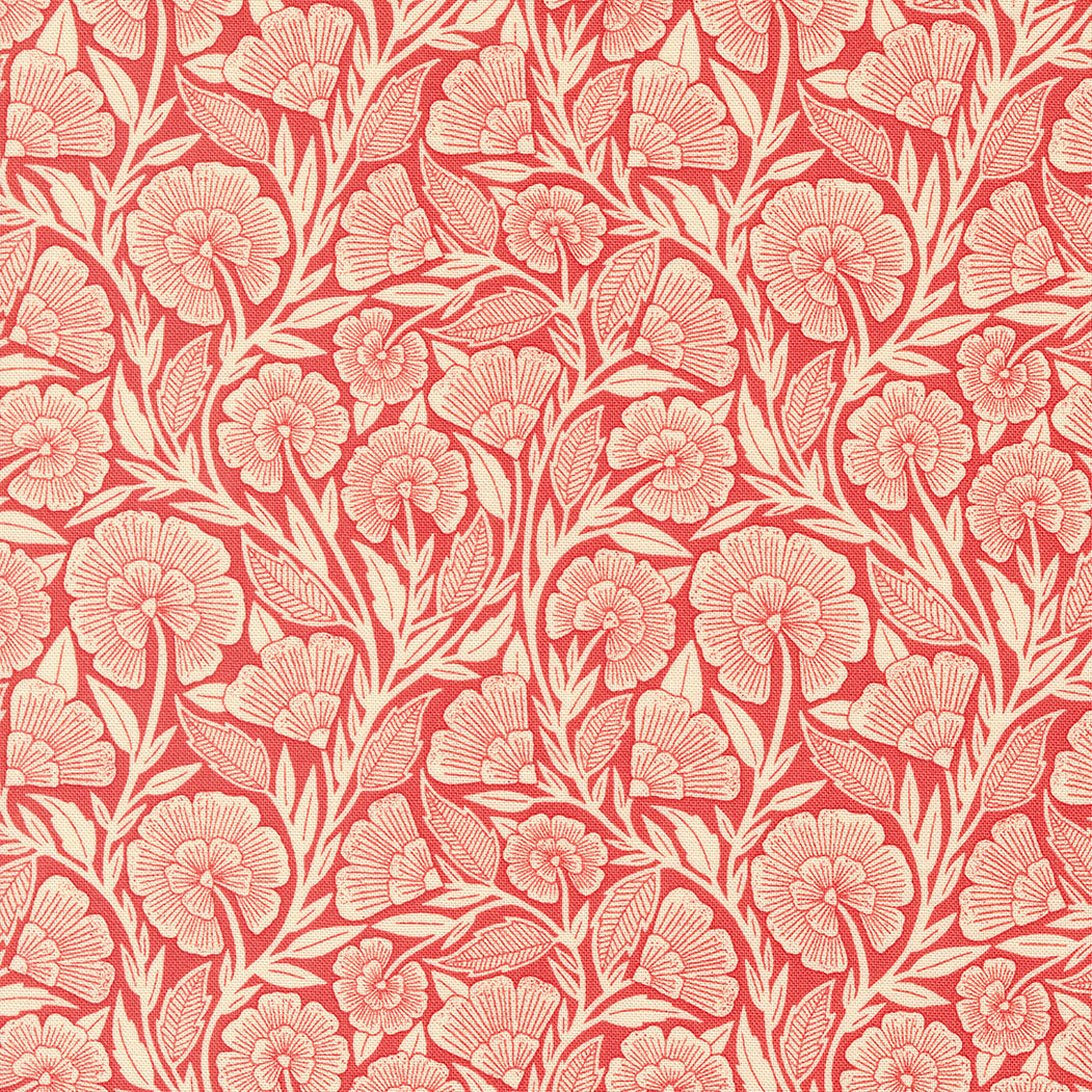 Flower Press Collection Curved Florals Cotton Fabric 3302 red