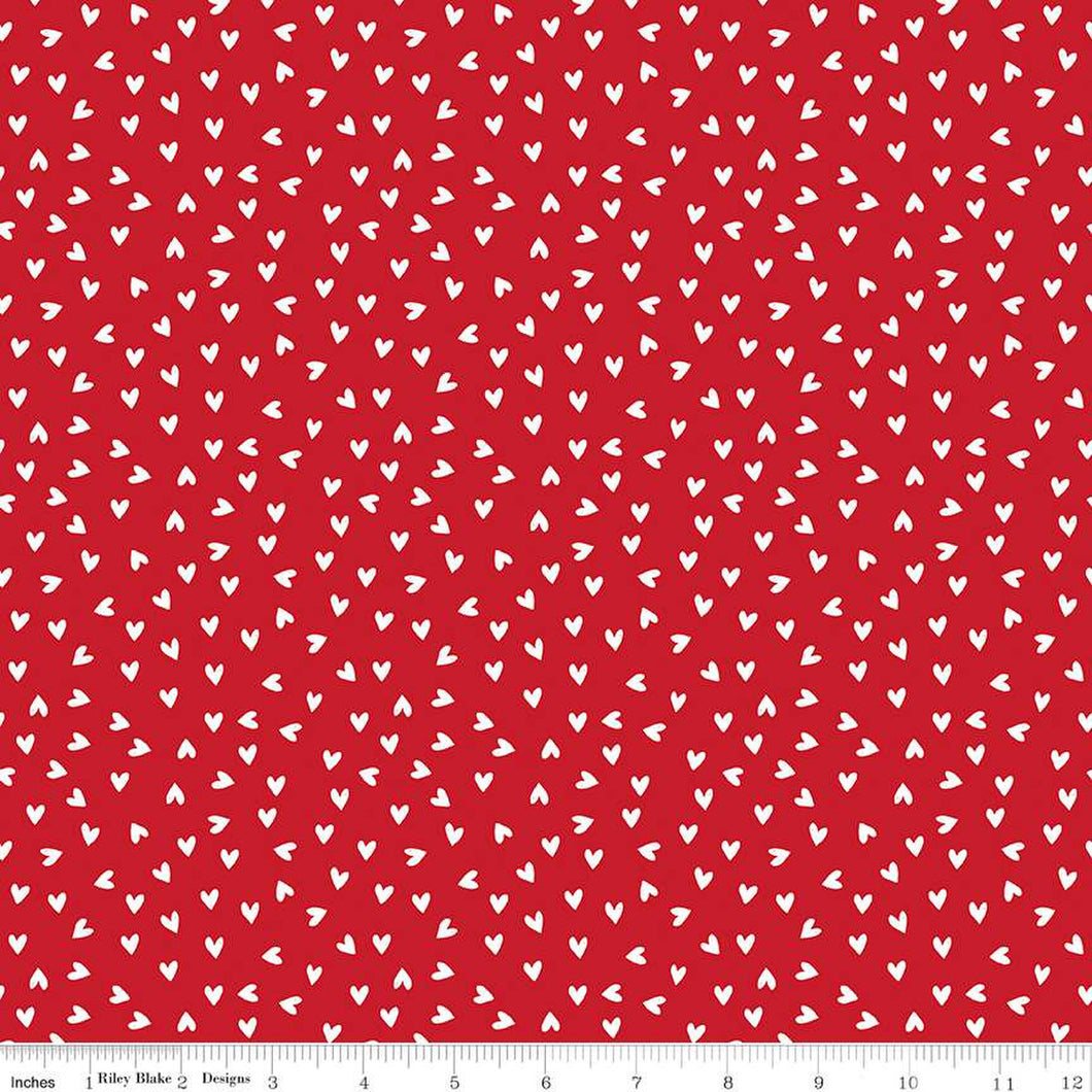 My Valentine Collection Heart Toss Cotton Fabric C14154 red