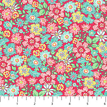 red, Quilting in Bloom Collection Large Floral Cotton Fabric 28835