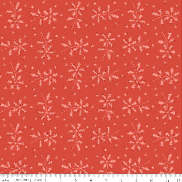 Red, Sewing Seeds Collection Daisy Eyelet Toss Cotton Fabric CD15689