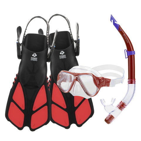 Hawaii Divers Beluga Jr children's snorkel set in red & black