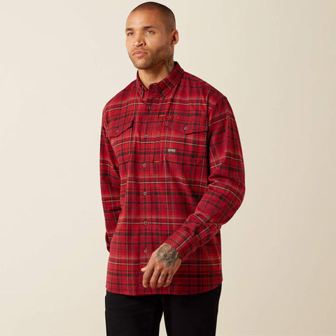 Men's Rebar Flannel DuraStretch Work Shirt in red brick