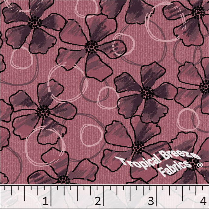 Poly Cotton Chalk Flower Print Fabric 5758 Redwood