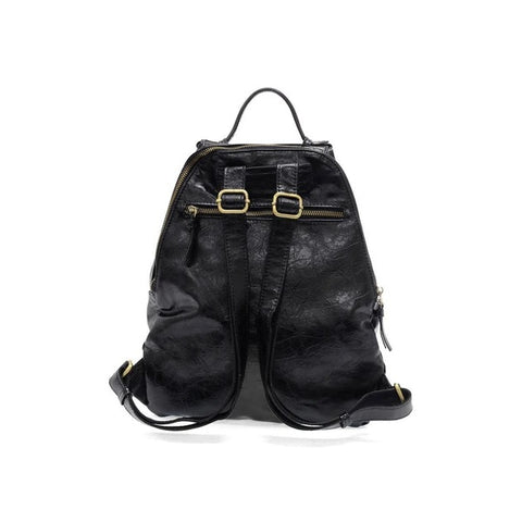 Back view of Joy Susan Maggie modern backpack in black showing shoulder straps