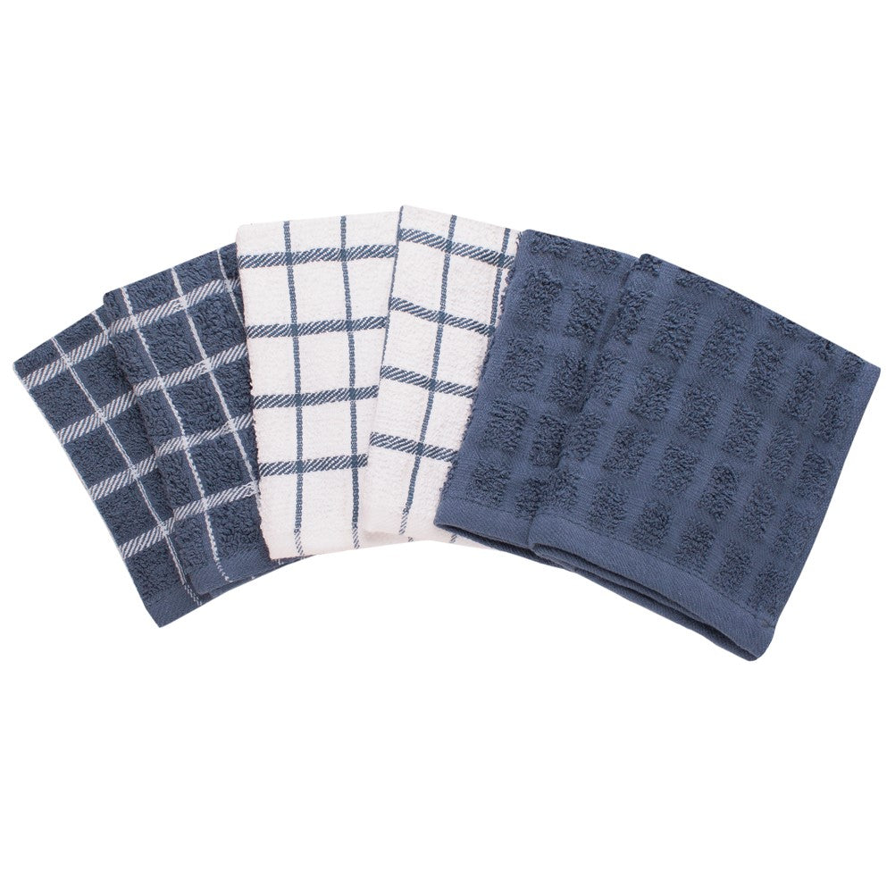 Set of 24 Blue Checkered Kitchen Towels Dish Cloths 100% Cotton