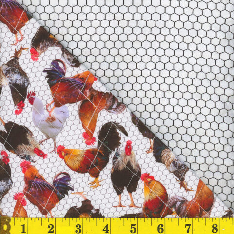roosters, Printed Quilted Cotton Fabric 1415